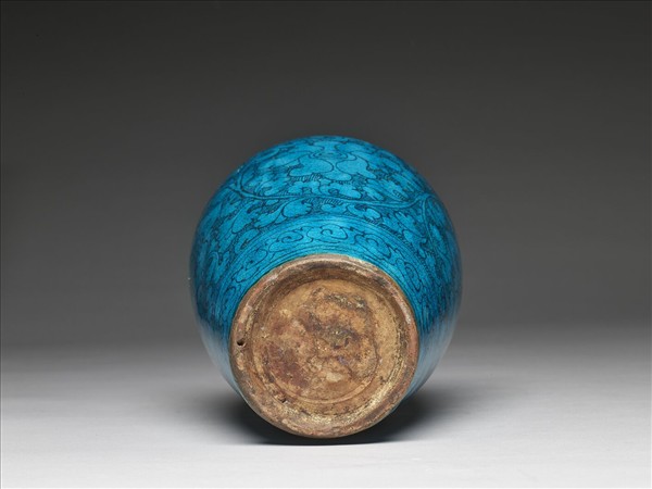 磁州窯 孔雀藍釉黑花紋梅瓶