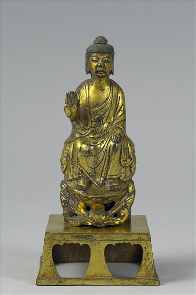 韓國 統一新羅時代 銅鎏金 佛倚坐像