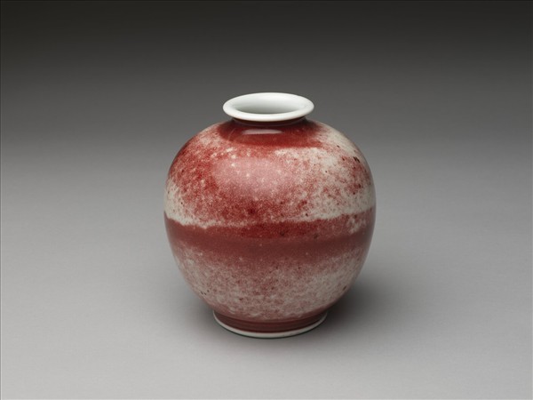 日本仿清「真葛堂」款銅紅釉圓罐