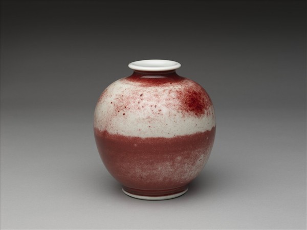 日本仿清「真葛堂」款銅紅釉圓罐