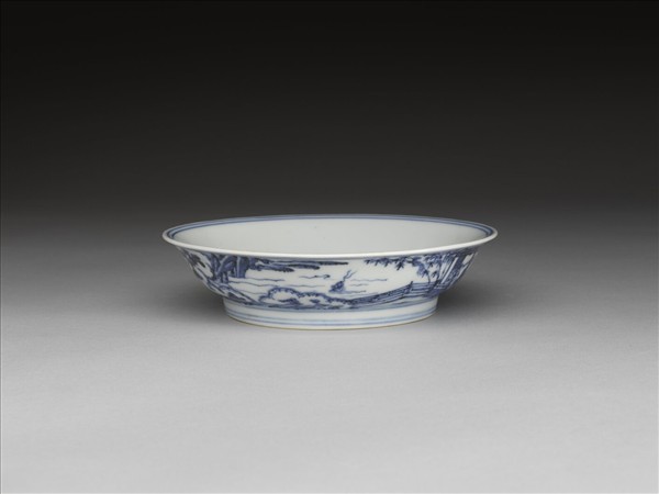 青花庭園仕女圖盤