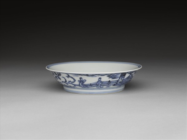 青花庭園仕女圖盤