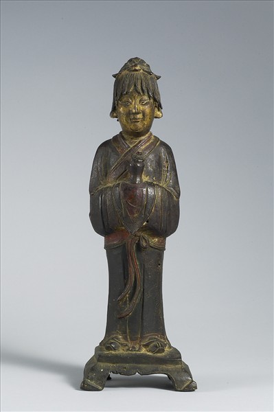 韓國 朝鮮時代 銅鎏金 人物立像