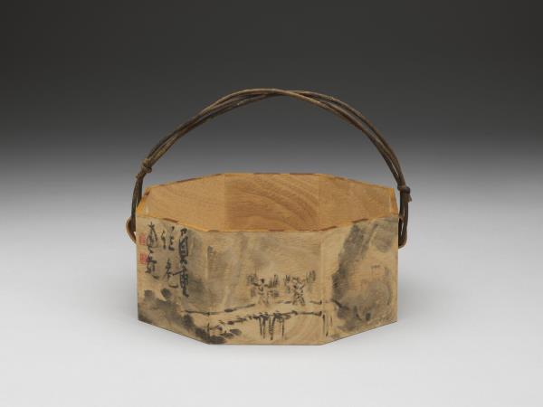 煎茶器組 日本 大正時代 水墨圖八角木炭盆