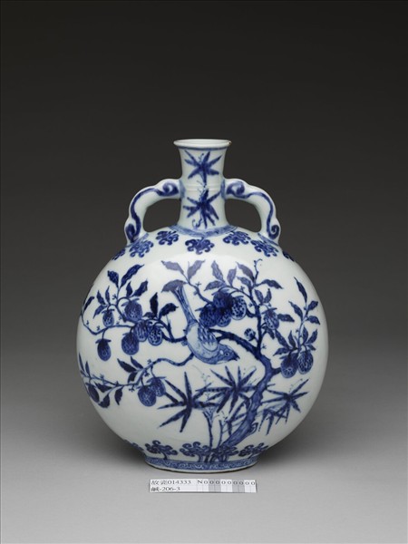 青花花鳥紋扁壺