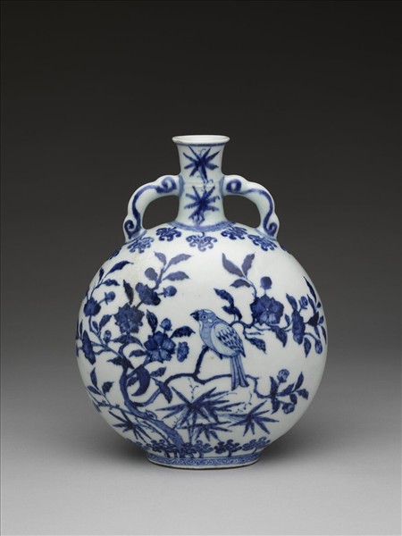 青花花鳥紋扁壺