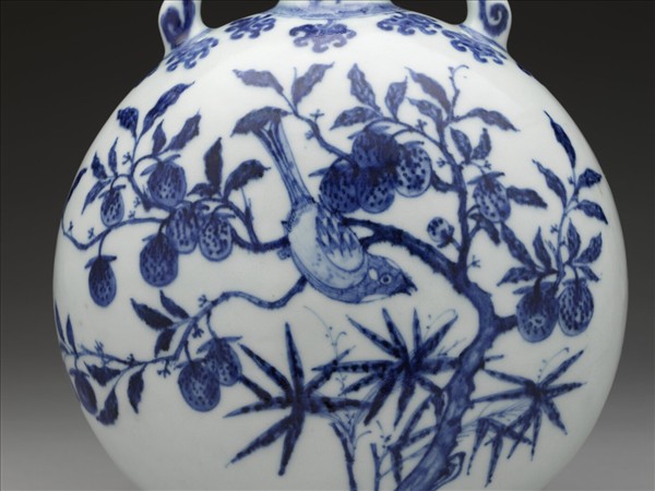 青花花鳥紋扁壺