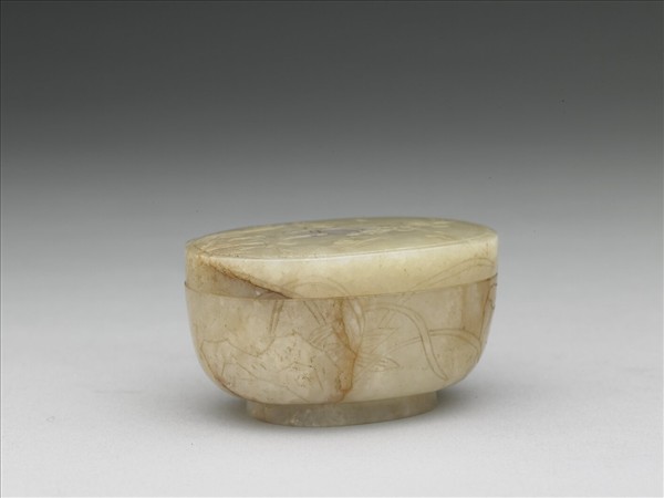 玉雕梅花水仙橢圓盒