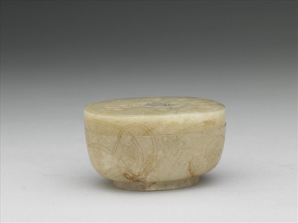 玉雕梅花水仙橢圓盒