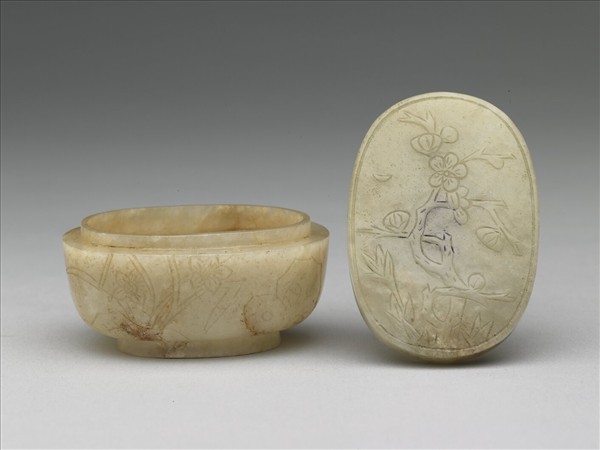 玉雕梅花水仙橢圓盒