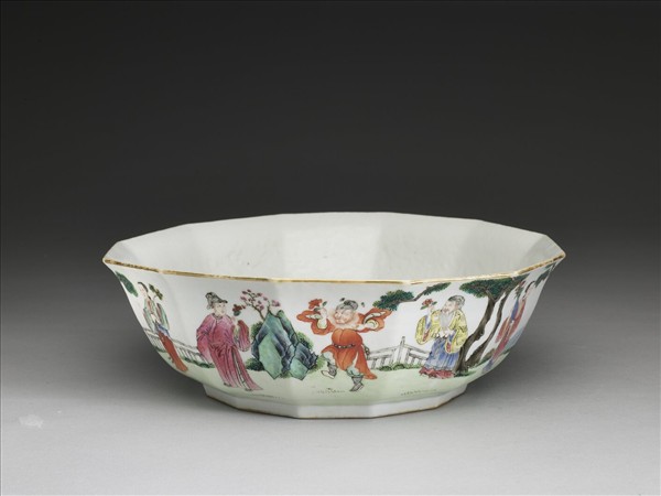 五彩花神圖十二方碗