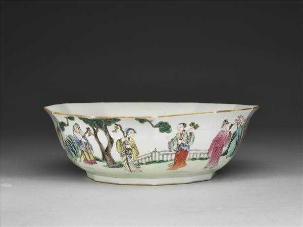 五彩花神圖十二方碗