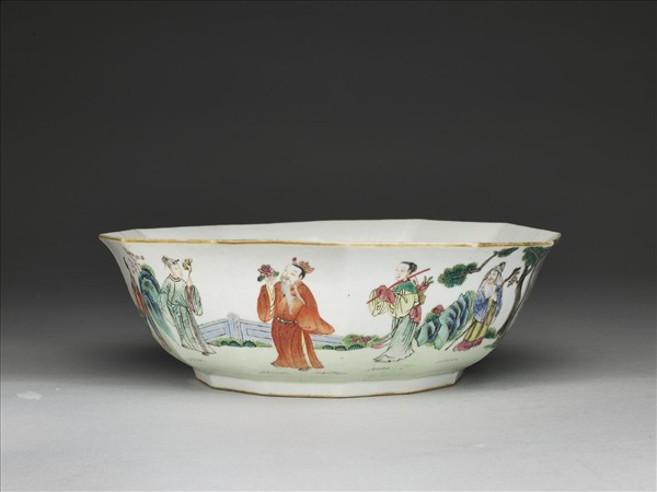 五彩花神圖十二方碗