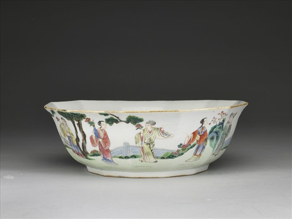 五彩花神圖十二方碗