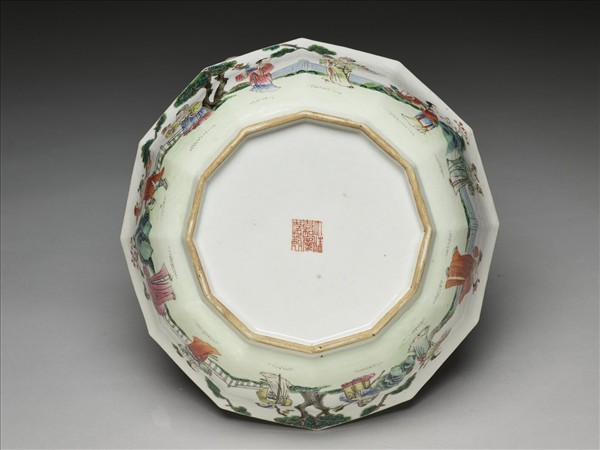 五彩花神圖十二方碗