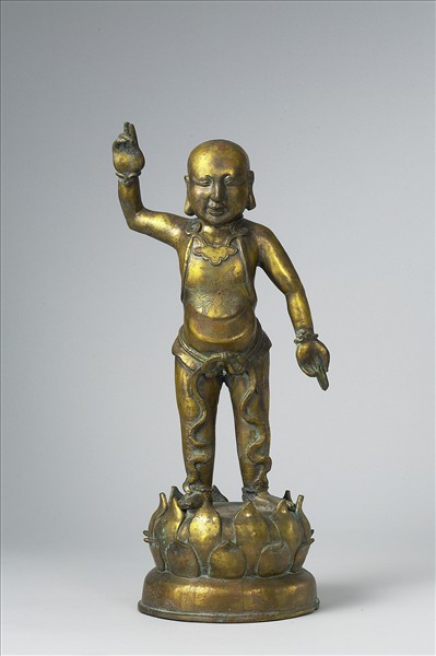 中國 明 銅鎏金 誕生佛像