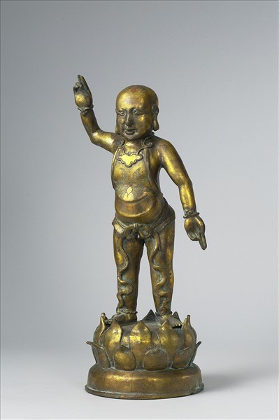 中國 明 銅鎏金 誕生佛像