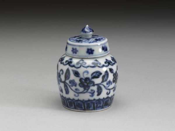 青花轉枝海棠花紋小蓋罐