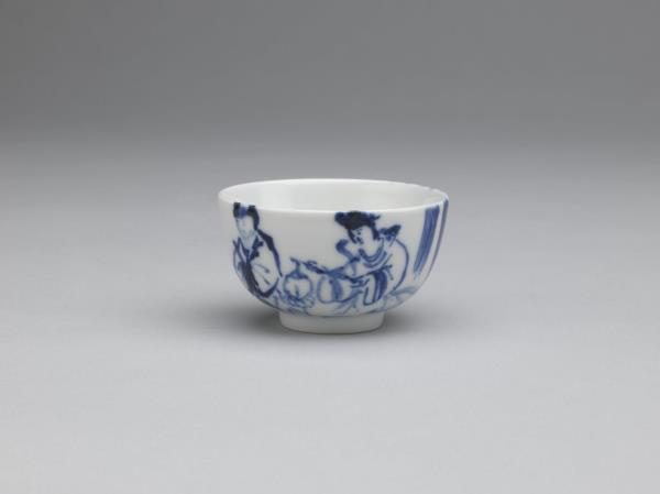 煎茶器組 青花金蓮御燭圖煎茶碗