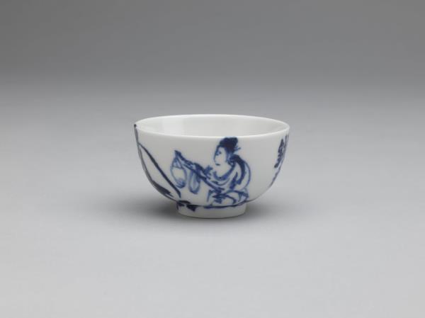 煎茶器組 青花金蓮御燭圖煎茶碗