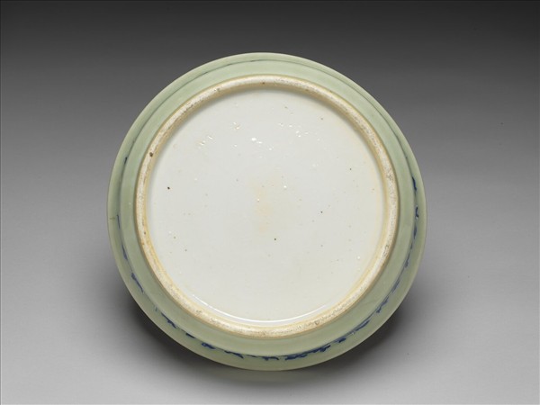 翠青釉青花番蓮圓洗