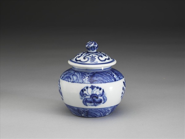 青花波濤花卉紋小罐