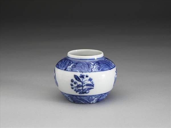青花波濤花卉紋小罐