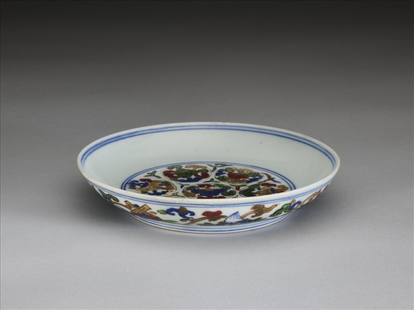 五彩靈芝八寶紋盤