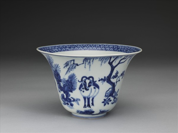青花三羊開泰圖仰鐘式碗
