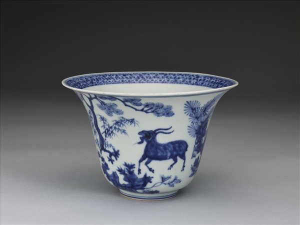 青花三羊開泰圖仰鐘式碗