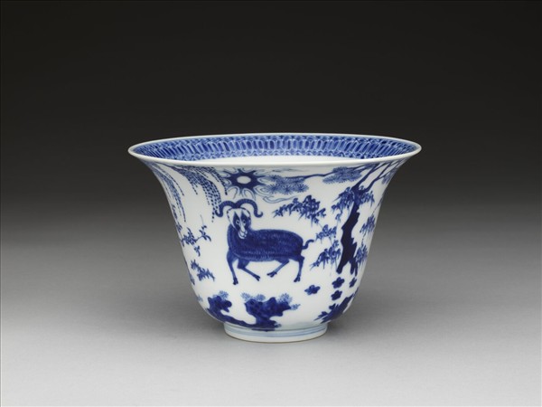 青花三羊開泰圖仰鐘式碗
