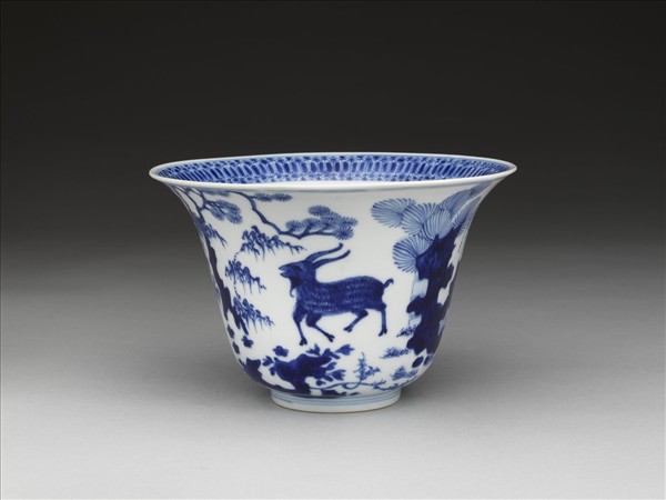青花三羊開泰圖仰鐘式碗