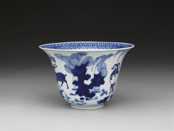 青花三羊開泰圖仰鐘式碗