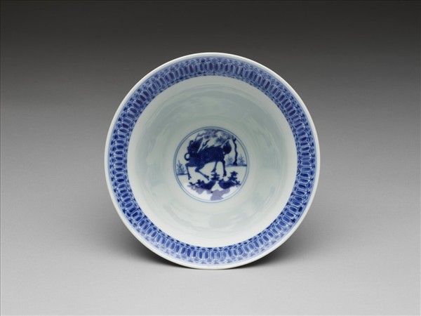 青花三羊開泰圖仰鐘式碗