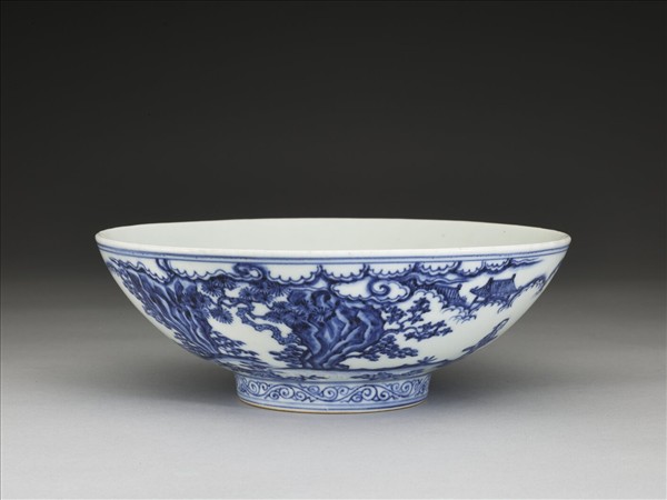 青花山水仕女圖碗