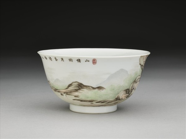 琺瑯彩山水人物茶碗