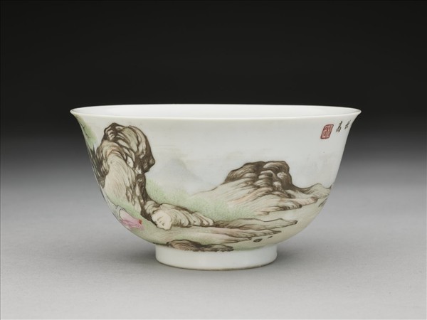 琺瑯彩山水人物茶碗