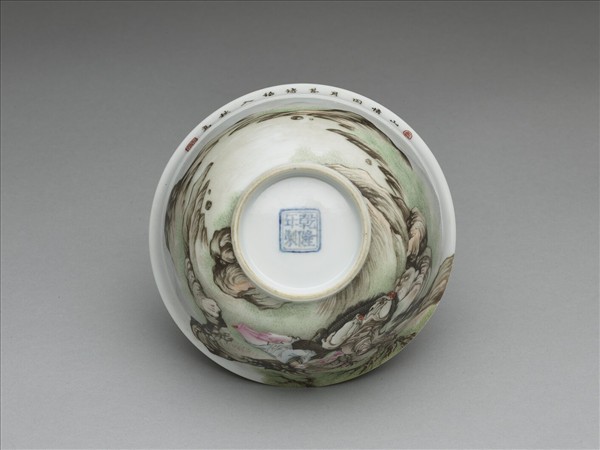 琺瑯彩山水人物茶碗