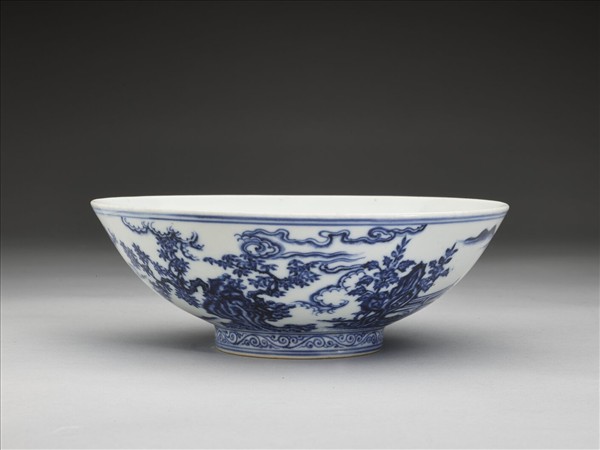 青花山水仕女圖碗