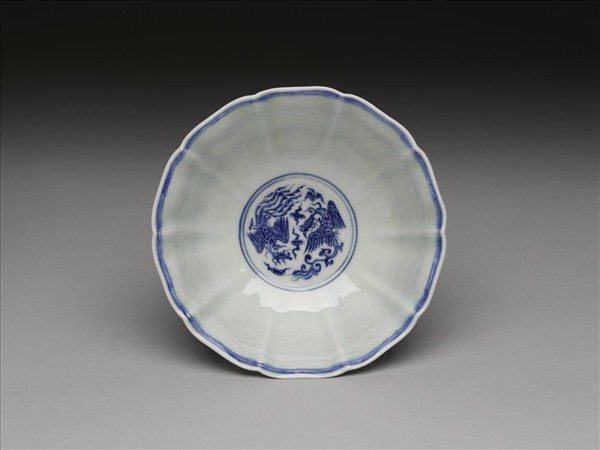 官窯 青花鳳凰牡丹花式碗