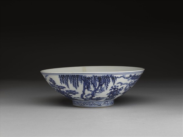 青花山水仕女圖碗