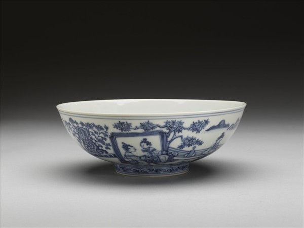 官窯 青花山水仕女圖碗