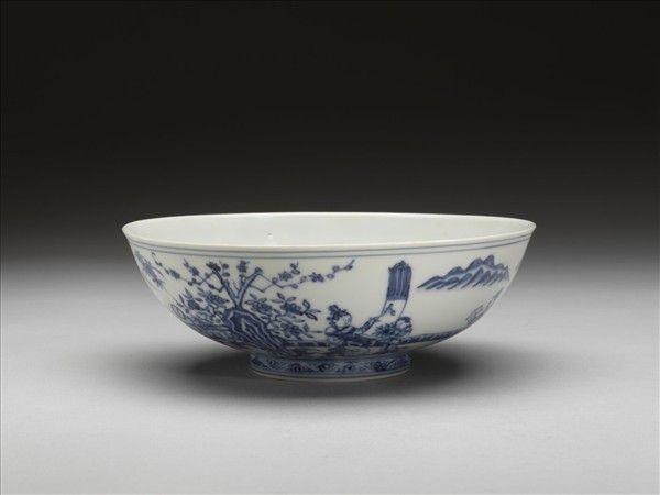 官窯 青花山水仕女圖碗
