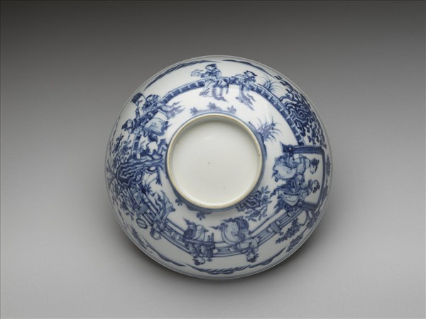 官窯 青花山水仕女圖碗