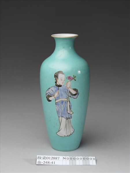 粉彩湖綠地仕女紋瓶