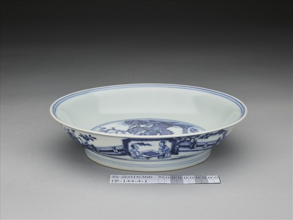 青花三友仕女圖盤