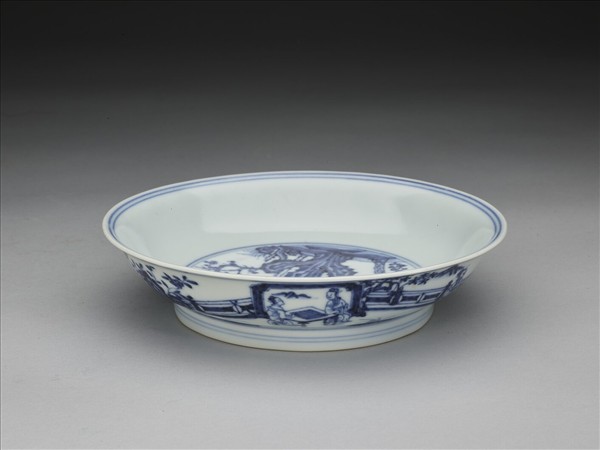 青花三友仕女圖盤