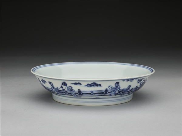 青花三友仕女圖盤