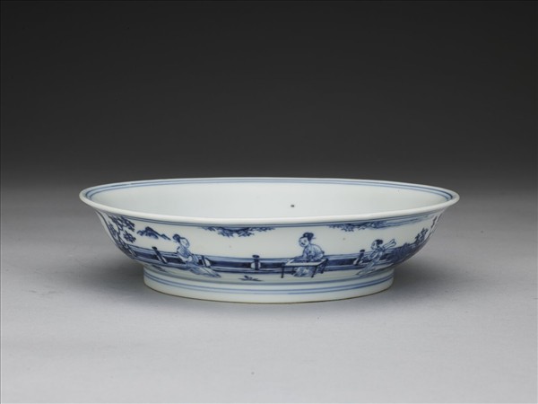 青花三友仕女圖盤