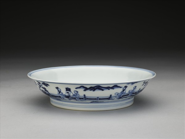 青花三友仕女圖盤